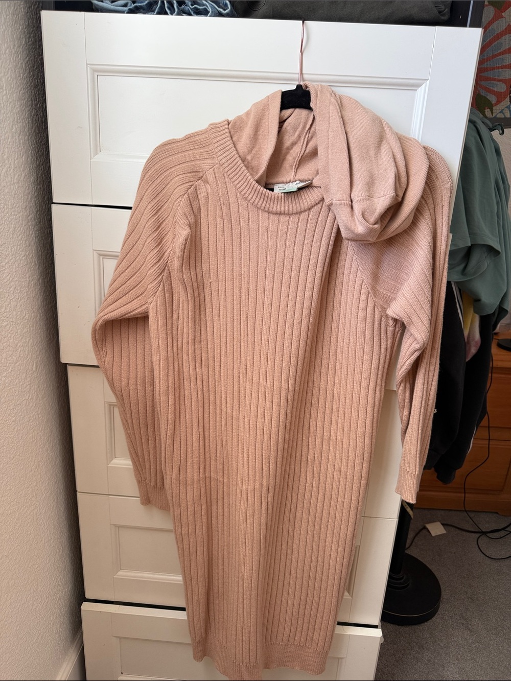 Anthropologie Ribbed Crewneck Sweater Dress in Dusty Rose